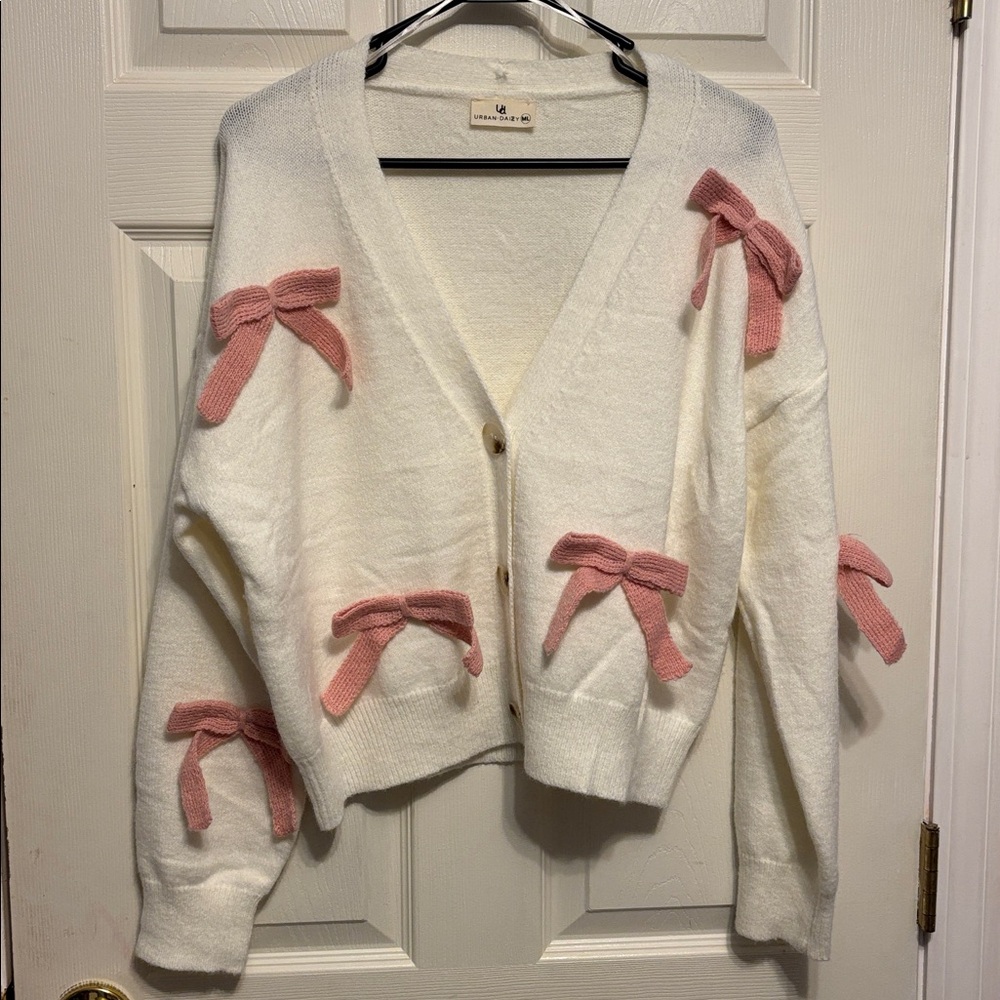 NEW White and Pink 3D Bow Cardigan